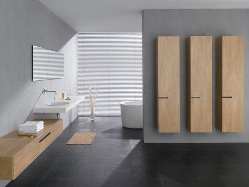 Badezimmerimpression mit Schrankelement Badezimmerimpression mit drei modernen Schrankelementen auf Trennwand